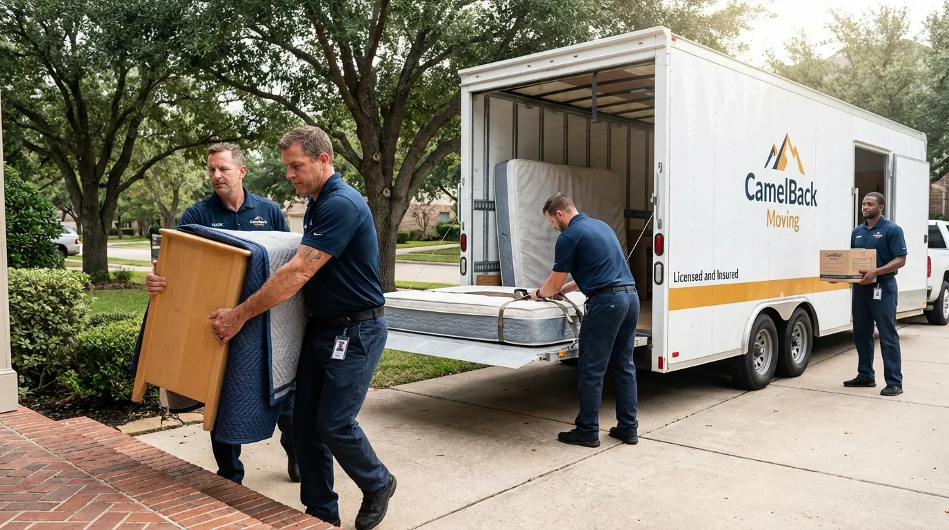 Crew loading residential truck for cross-state move from Brodhead, WI